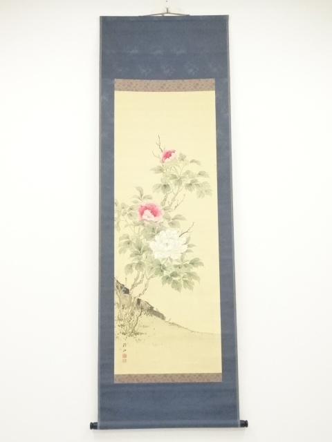 JAPANESE HANGING SCROLL / HAND PAINTED / PEONY